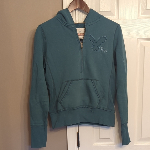 American Eagle Outfitters Tops - American Eagle Outfitters Blue Half-Zip Hoodie Soft Grudge Streetwear
